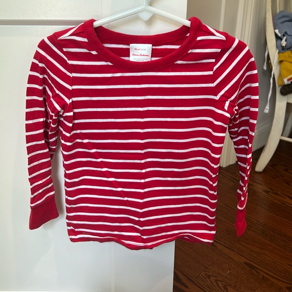 Hanna Anderson long sleeve striped t- shirt 3T red